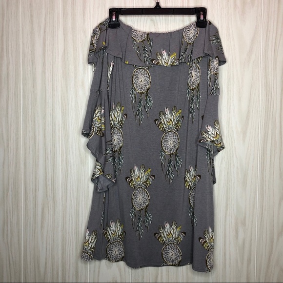 Peach Love Dream Catcher Feather Gray Ruffle Dress - Picture 5 of 8